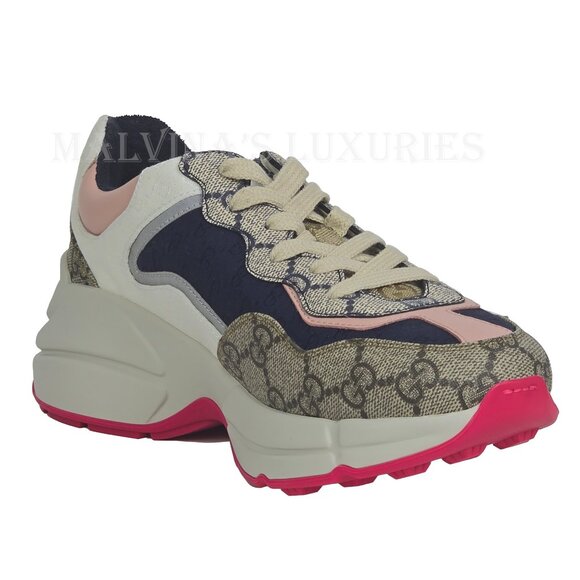 GUCCI SNEAKERS RHYTON GG LOGO MULTICOLOR CANVAS SHOES  sz 36.5 6.5 - Picture 10 of 15